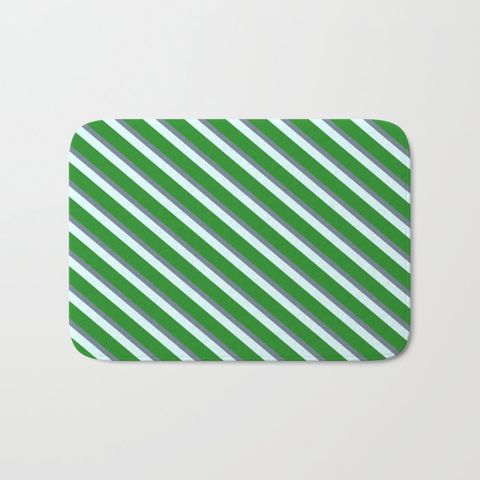 Slate Gray, Light Cyan, and Forest Green Colored Striped/Lined Pattern Bath Mat