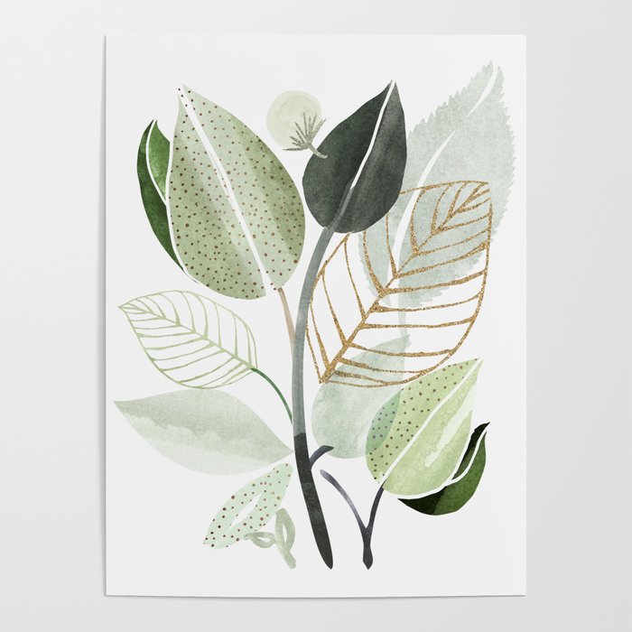 Forest Bouquet - Green Leaves Watercolor Poster