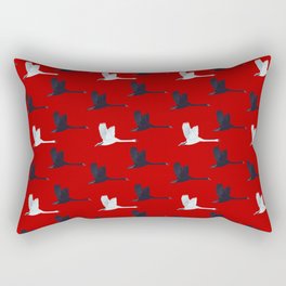 Flying Elegant Swan Pattern on Red Background Rectangular Pillow