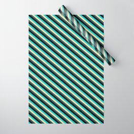 [ Thumbnail: Dark Turquoise, Pale Goldenrod, Dark Slate Gray, and Black Colored Lines Pattern Wrapping Paper ]