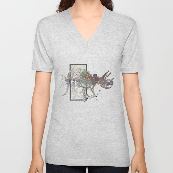 rose-Fish-bone dinosaur V Neck T Shirt