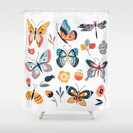 Color drawing butterfly. Butterflies moth and flowers. Vintage insects vintage collection Shower Curtain