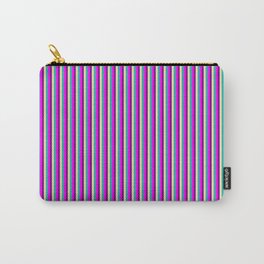 [ Thumbnail: Light Sea Green, Pale Goldenrod, Purple, and Fuchsia Colored Stripes Pattern Carry-All Pouch ]