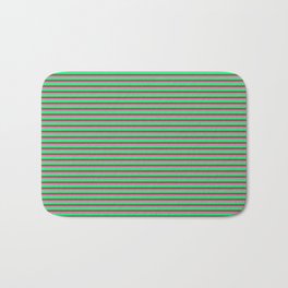 [ Thumbnail: Hot Pink, Green, and Dark Olive Green Colored Striped Pattern Bath Mat ]
