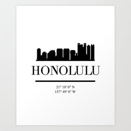 HONOLULU HAWAII BLACK SILHOUETTE SKYLINE ART Art Print