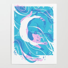 Lunar Meow: Crescent Moon Poster