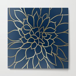 Floral Prints, Line Art, Navy Blue and Gold Metal Print | Holidays, Floral, Nature, Lineart, Christmas, Illustration, Modern, Abstract, Flowers, Botanical 