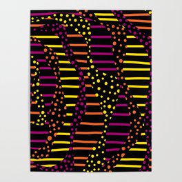 Spots and Stripes 2 - Black, Pink, Orange and Yellow Poster
