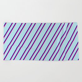 [ Thumbnail: Powder Blue, Dark Blue, and Deep Pink Colored Stripes/Lines Pattern Beach Towel ]