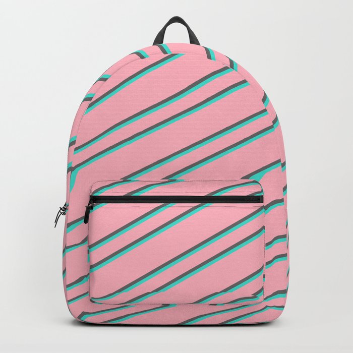 Light Pink, Dim Gray & Turquoise Colored Stripes/Lines Pattern Backpack
