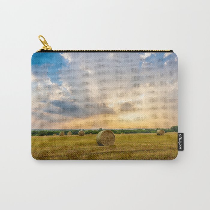The Best of Times - Round Hay Bales Under a Stormy Sky Filled with Golden Sunlight in Oklahoma Carry-All Pouch