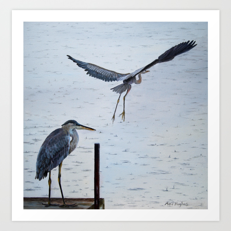 Raindrops Blue Heron Painting Art Print By Mhughes Society6