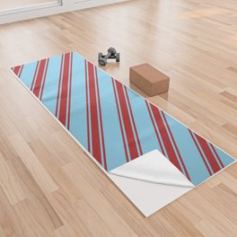 [ Thumbnail: Sky Blue & Red Colored Stripes Pattern Yoga Towel ]