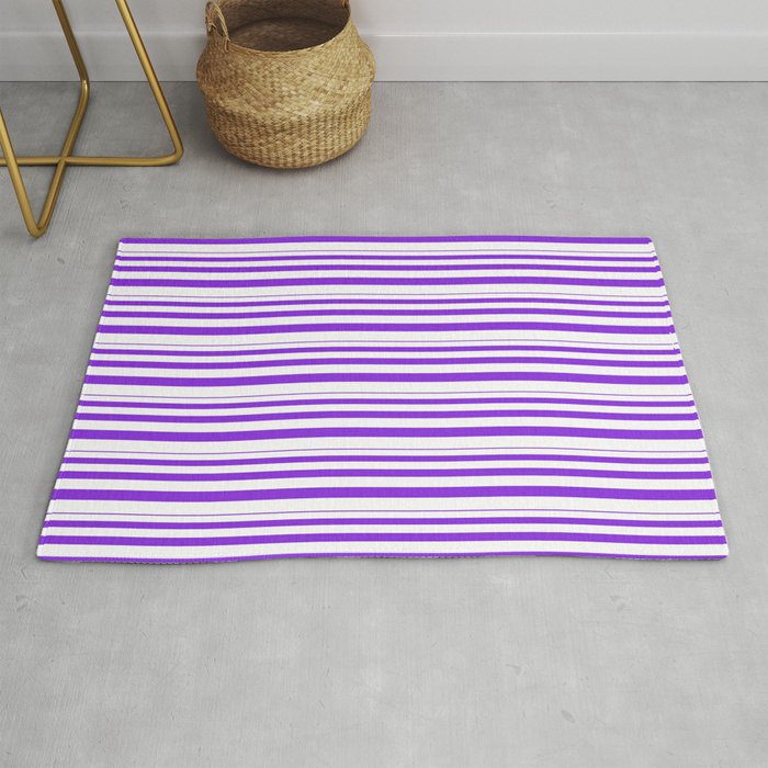 Purple and White Colored Striped Pattern Rug