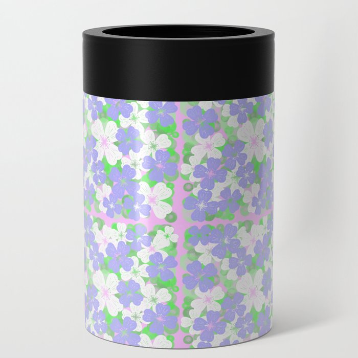 Retro Desert Flowers Periwinkle on Pink Can Cooler