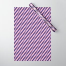 [ Thumbnail: Dark Slate Blue & Light Pink Colored Stripes/Lines Pattern Wrapping Paper ]