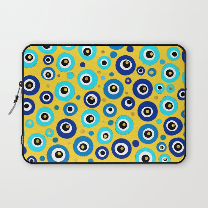  Evil Eye protection pattern on yellow Laptop Sleeve