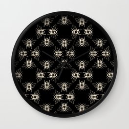 Nature Honey Bees Bumble Bee Pattern Black Beige Wall Clock