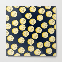 Cute Sun and Moon Pattern on Dark Blue Background Metal Print | Sunprint, Cutepattern, Summer, Moonprint, Pattern, Moonpattern, Sun, Sungift, Sunandmoon, Yellow 