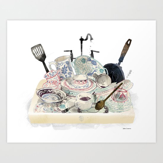Washing the Dishes Art Print
