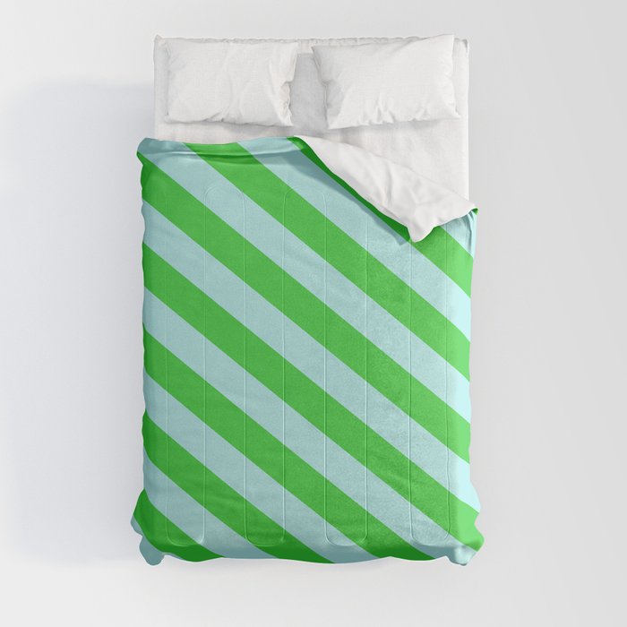 Turquoise and Lime Green Colored Stripes Pattern Comforter