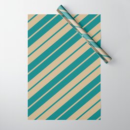 [ Thumbnail: Teal & Tan Colored Striped Pattern Wrapping Paper ]