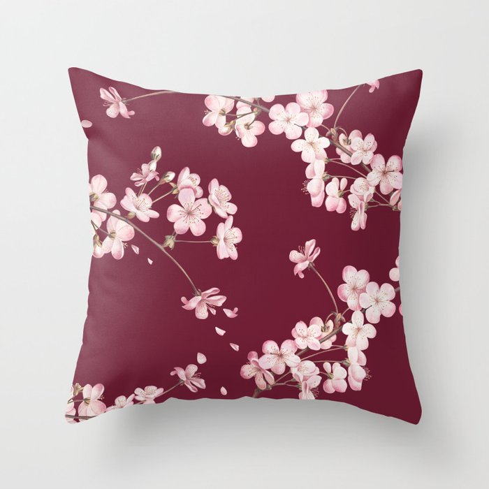 Cherry Flower Blossoms - Floral Home Design Throw Pillow