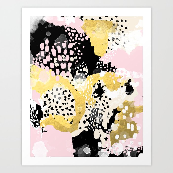 Simone - abstract painting gold foil trendy hipster pastel pink modern trendy colors decor college Art Print