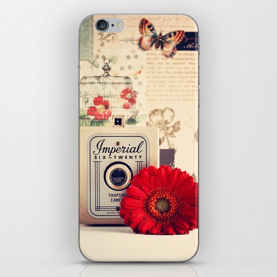 Retro Camera and Red Flower (Retro and Vintage Still Life Photography) iPhone Skin