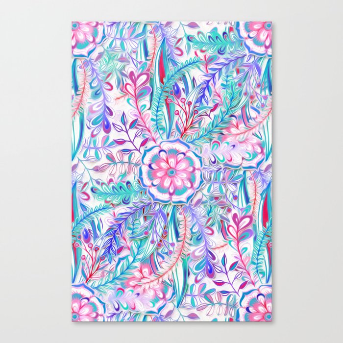 Boho Flower Burst in Pink and Teal Canvas Print