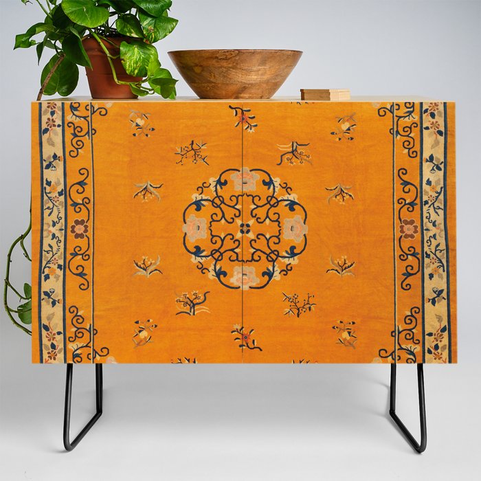 Antique Chinese Pekino Carpet Rare Vintage Orange Ornamental Oriental Rug Credenza