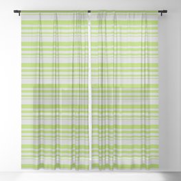 [ Thumbnail: Light Grey and Green Colored Stripes Pattern Sheer Curtain ]