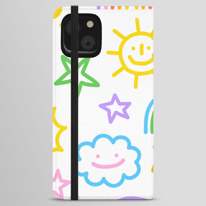 Colorful funny sky doodle seamless pattern iPhone Wallet Case