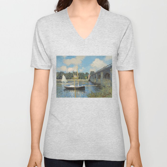 Claude Monet The Bridge at Argenteuil 1874 V Neck T Shirt