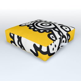 Black and White Cool Monsters Graffiti on Yellow Background Outdoor Floor Cushion