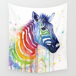 Zebra Rainbow Watercolor Whimsical Animal Wall Tapestry