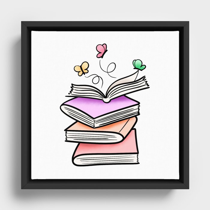 Books and Butterflies Pastel Doodle Framed Canvas