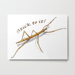 Stick to It! Walking stick Metal Print | Stick, Stickinsect, Insect, Sticktoit, Entomologist, Motivation, Puns, Stickbug, Walkingstick, Watercolor 