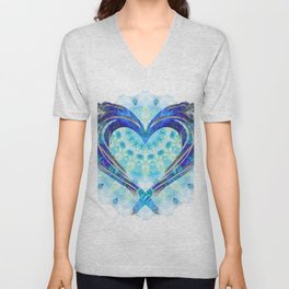 Bright Blue Heart Art - True Blue V Neck T Shirt