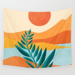 Mountain Sunset Colorful Landscape Illustration Wall Tapestry