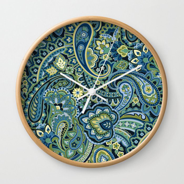 Paisley Forest Green Wall Clock