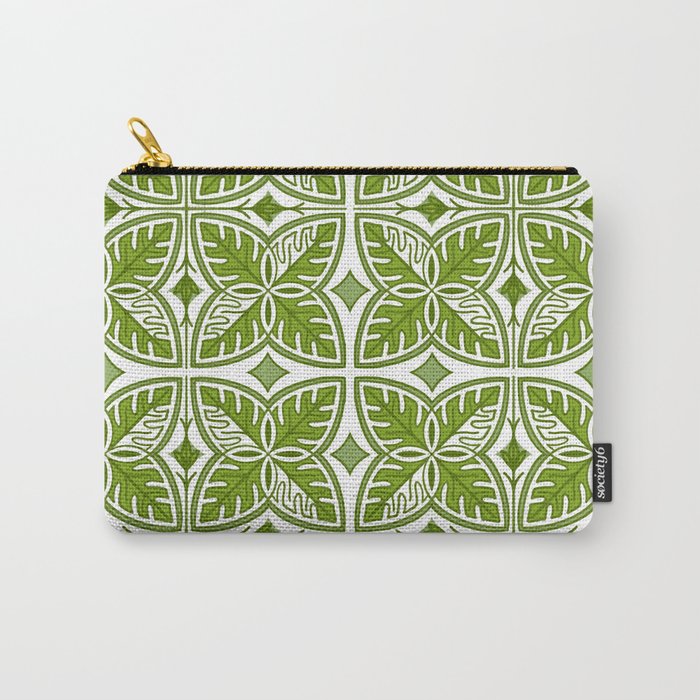 Modern Green and White Tropical Leaves Carry-All Pouch