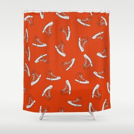 Sneakers seamless pattern on red background Shower Curtain
