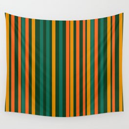 Calm Teal Pattern with Orange Gold Vertical Stripes Wall Tapestry