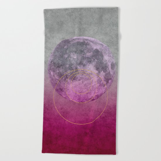 Pink Moon geometric circle mixed media Beach Towel