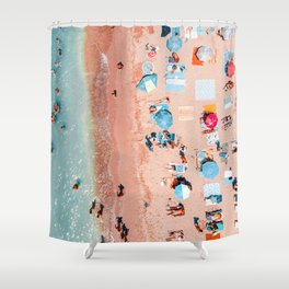 Ocean Waves Print, People Sea Beach Aerial Print, Beach Print, Sea Beach Print, Summer Vibes Art Print Shower Curtain