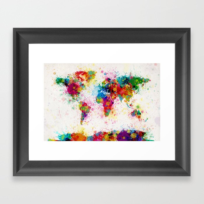 Map of the World Map Paint Splashes Framed Art Print