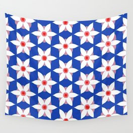 Modern Daisies Red White and Blue Wall Tapestry