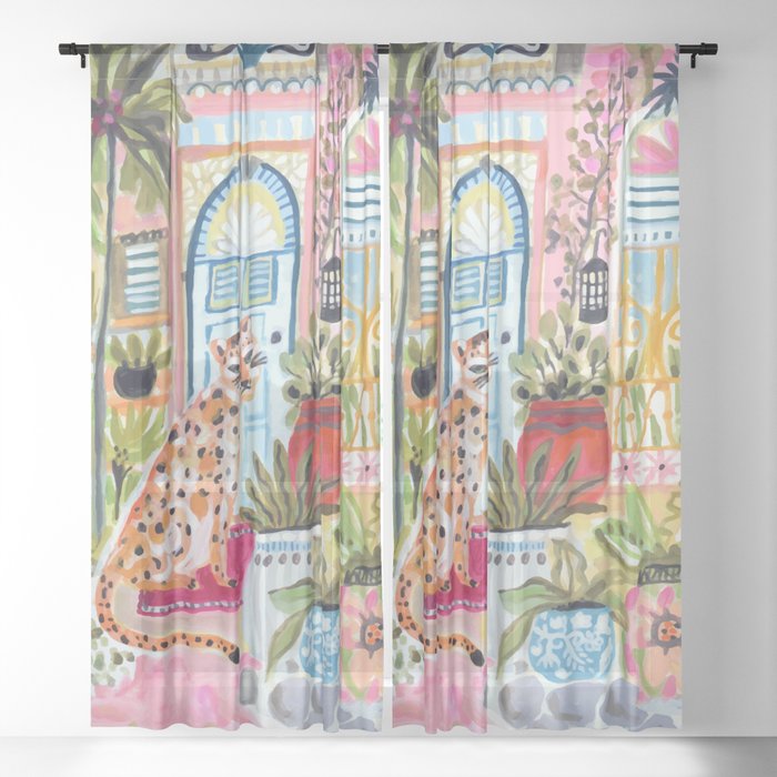 Cheetah in the City Pink Sheer Curtain