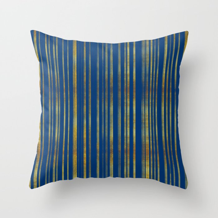 Golden and Classic Blue Stripes Pattern Throw Pillow